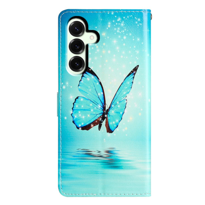 Housse Samsung Galaxy A37 Papillon Bleu Portefeuille Support Dragonne