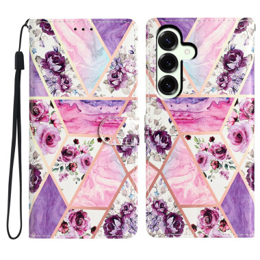 Housse Samsung Galaxy A37 Fleurs Violettes Portefeuille Support Dragonne