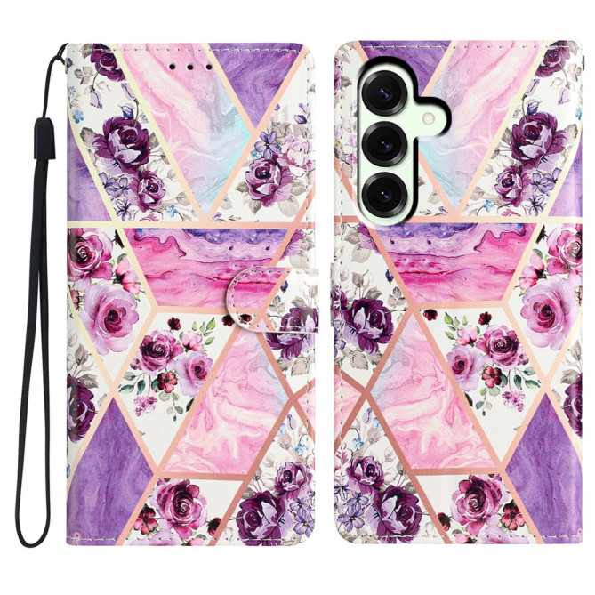Housse Samsung Galaxy A37 Fleurs Violettes Portefeuille Support Dragonne