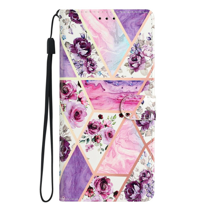Housse Samsung Galaxy A37 Fleurs Violettes Portefeuille Support Dragonne