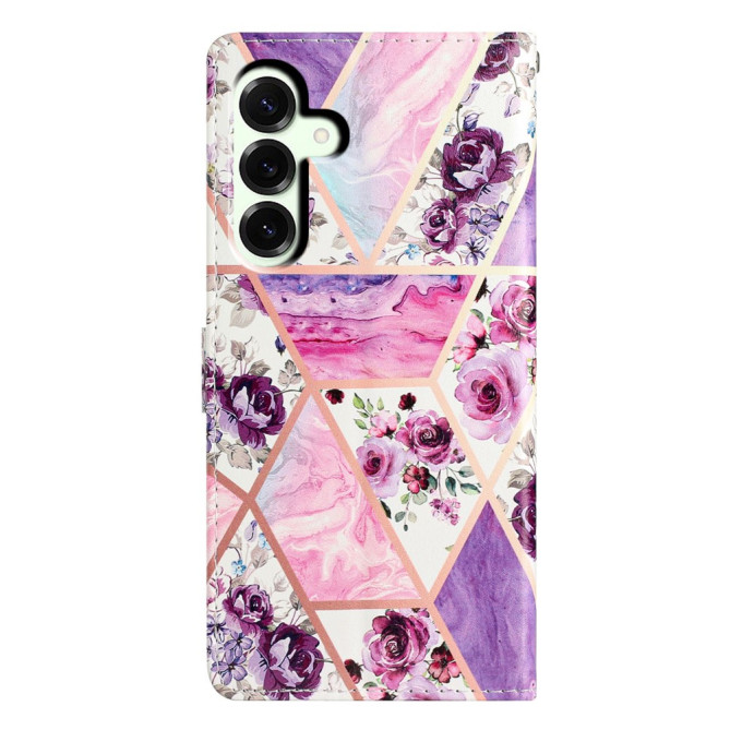 Housse Samsung Galaxy A37 Fleurs Violettes Portefeuille Support Dragonne