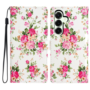 Housse Samsung Galaxy A37 Fleurs Rouges Portefeuille Support Dragonne