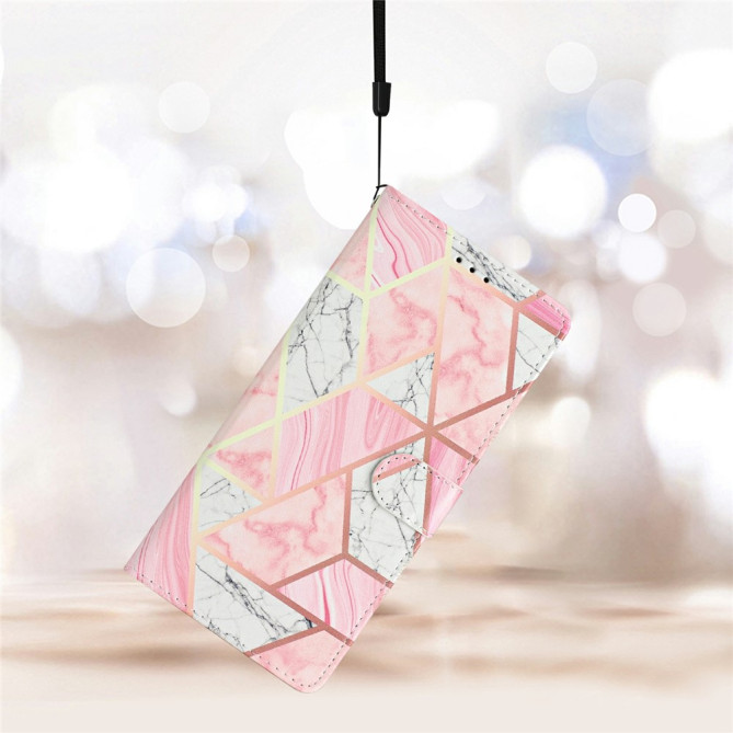 Housse Samsung Galaxy A37 Marbre Rose Portefeuille Support Dragonne