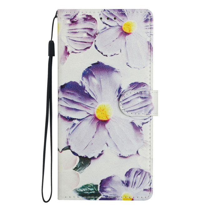 Housse Samsung Galaxy A37 Fleur Violette Portefeuille Support Dragonne