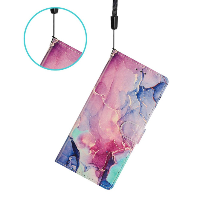 Housse Samsung Galaxy A37 Marbre Rose Portefeuille Support Dragonne ALBA