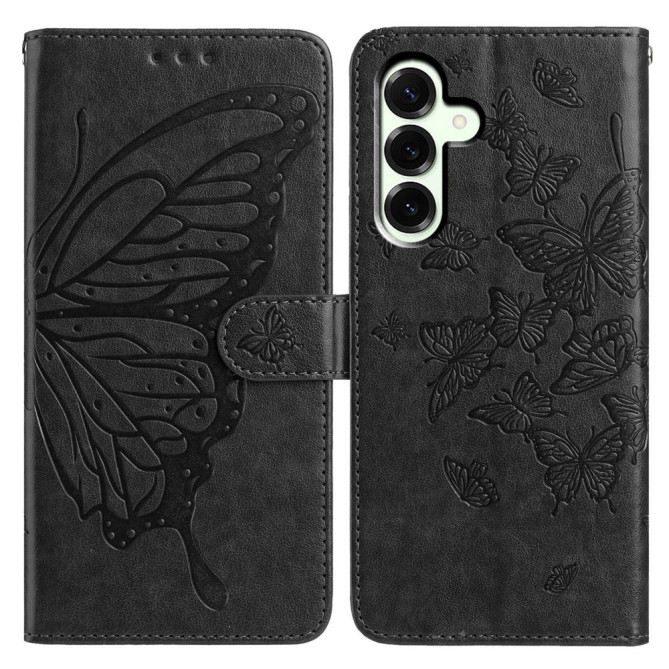 Housse Samsung Galaxy A37 Papillon Gravé Portefeuille Support Dragonne