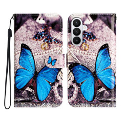 Housse Samsung Galaxy A37 Papillon Bleu Portefeuille Support Dragonne ALBA