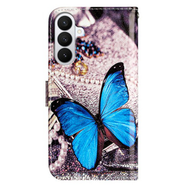 Housse Samsung Galaxy A37 Papillon Bleu Portefeuille Support Dragonne ALBA