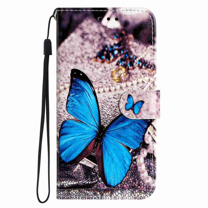 Housse Samsung Galaxy A37 Papillon Bleu Portefeuille Support Dragonne ALBA