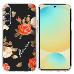 Coque Samsung Galaxy A37 Fleurs sur Fond Noir Anti-Chocs