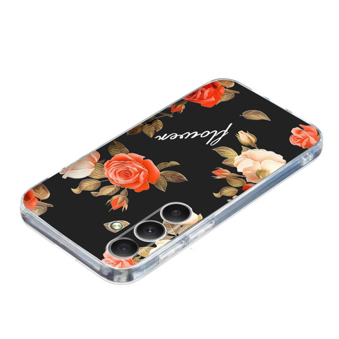 Coque Samsung Galaxy A37 Fleurs sur Fond Noir Anti-Chocs
