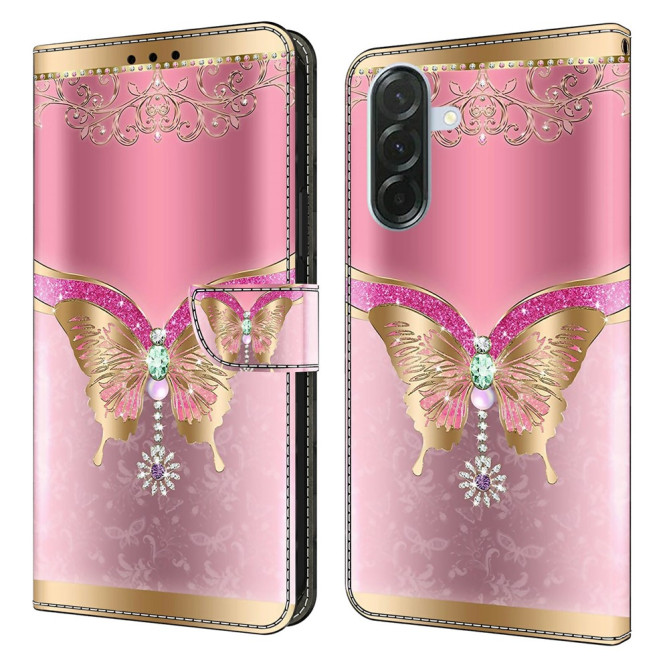Housse Samsung Galaxy A37 Papillon Doré Rose Portefeuille Support