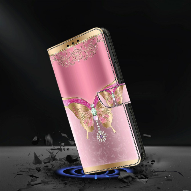 Housse Samsung Galaxy A37 Papillon Doré Rose Portefeuille Support