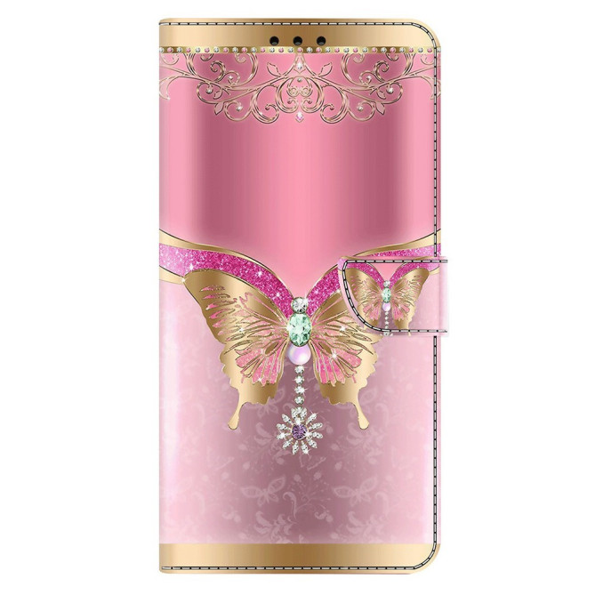 Housse Samsung Galaxy A37 Papillon Doré Rose Portefeuille Support