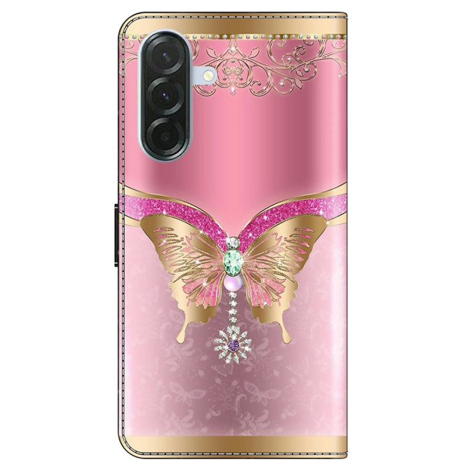 Housse Samsung Galaxy A37 Papillon Doré Rose Portefeuille Support