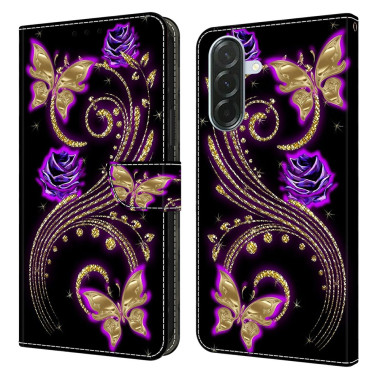 Housse Samsung Galaxy A37 Fleurs Violettes Portefeuille Support