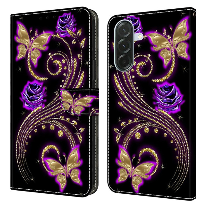 Housse Samsung Galaxy A37 Fleurs Violettes Portefeuille Support