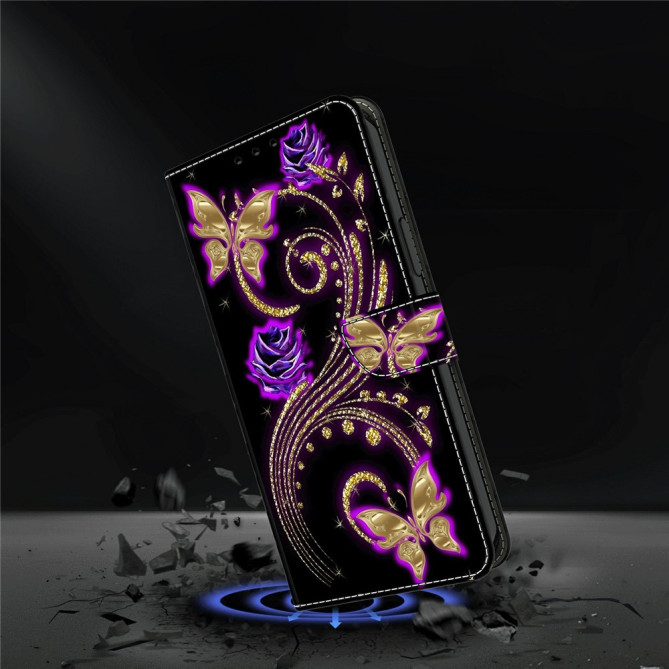 Housse Samsung Galaxy A37 Fleurs Violettes Portefeuille Support