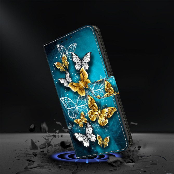 Housse Samsung Galaxy A37 Papillon Doré Portefeuille Support