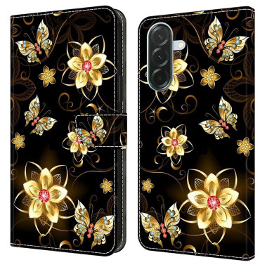 Housse Samsung Galaxy A37 Fleurs Dorées Portefeuille Support