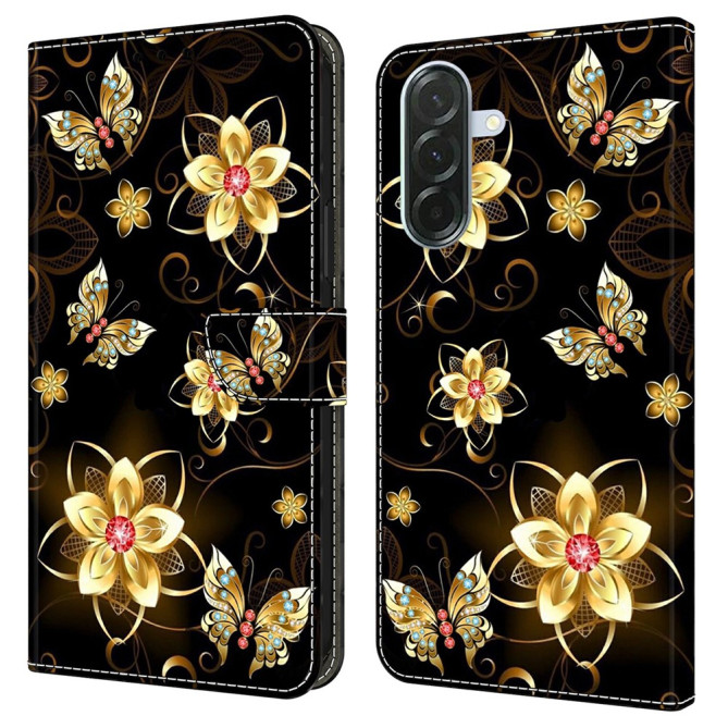 Housse Samsung Galaxy A37 Fleurs Dorées Portefeuille Support