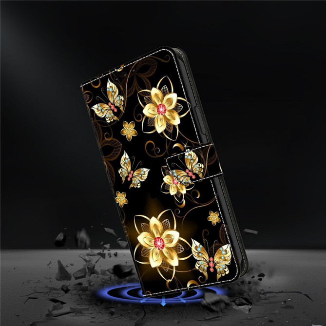 Housse Samsung Galaxy A37 Fleurs Dorées Portefeuille Support