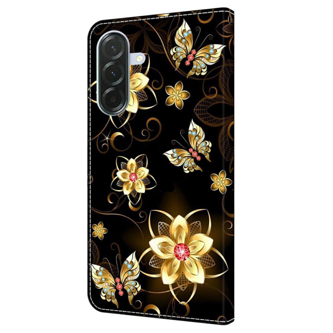 Housse Samsung Galaxy A37 Fleurs Dorées Portefeuille Support