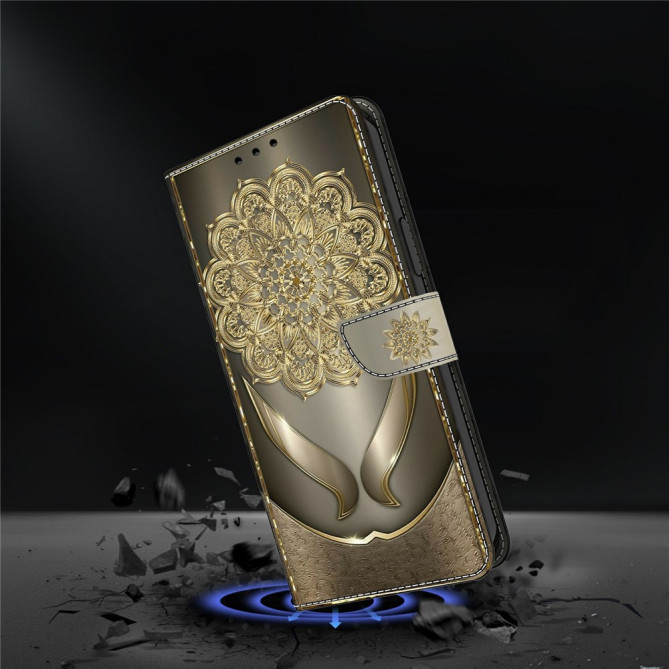 Housse Samsung Galaxy A37 Fleurs Dorées Portefeuille Support ALBA
