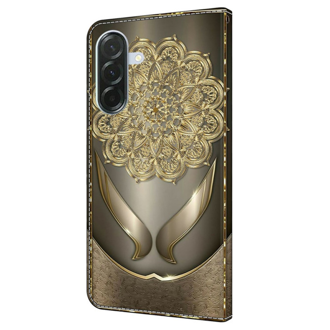 Housse Samsung Galaxy A37 Fleurs Dorées Portefeuille Support ALBA
