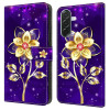 Housse Samsung Galaxy A37 Fleurs Dorées sur Violet Portefeuille Support