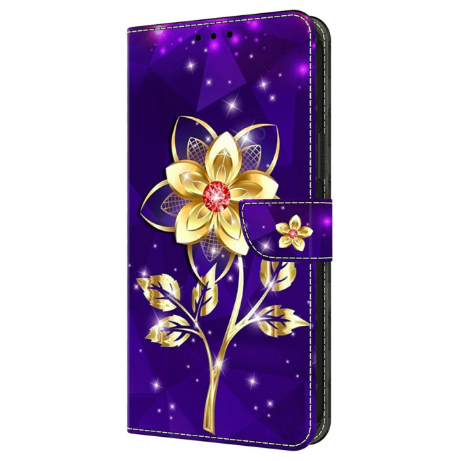Housse Samsung Galaxy A37 Fleurs Dorées sur Violet Portefeuille Support