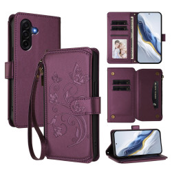 Housse Samsung Galaxy A37 Papillon Floral Portefeuille Fermeture Éclair