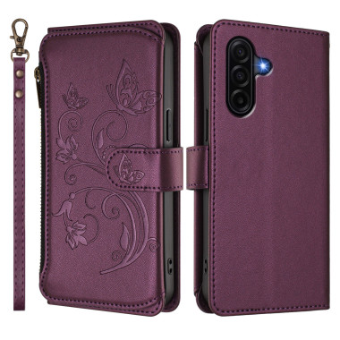 Housse Samsung Galaxy A37 Papillon Floral Portefeuille Fermeture Éclair