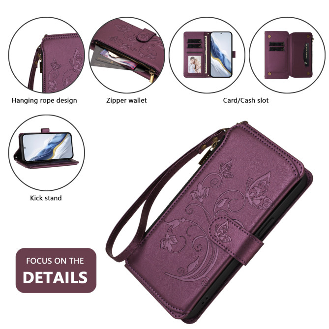 Housse Samsung Galaxy A37 Papillon Floral Portefeuille Fermeture Éclair