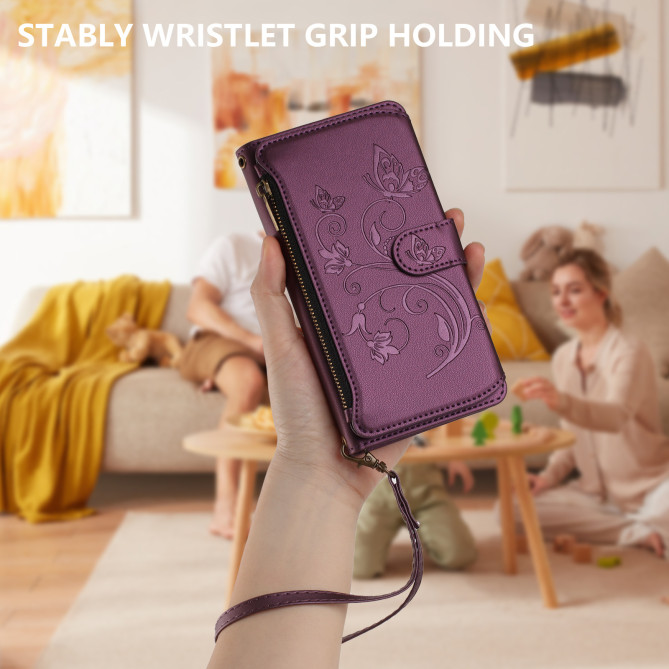 Housse Samsung Galaxy A37 Papillon Floral Portefeuille Fermeture Éclair