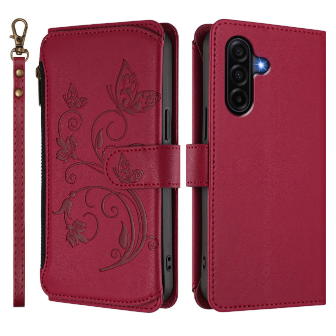 Housse Samsung Galaxy A37 Papillon Floral Portefeuille Fermeture Éclair