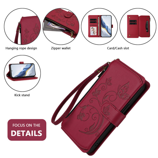 Housse Samsung Galaxy A37 Papillon Floral Portefeuille Fermeture Éclair