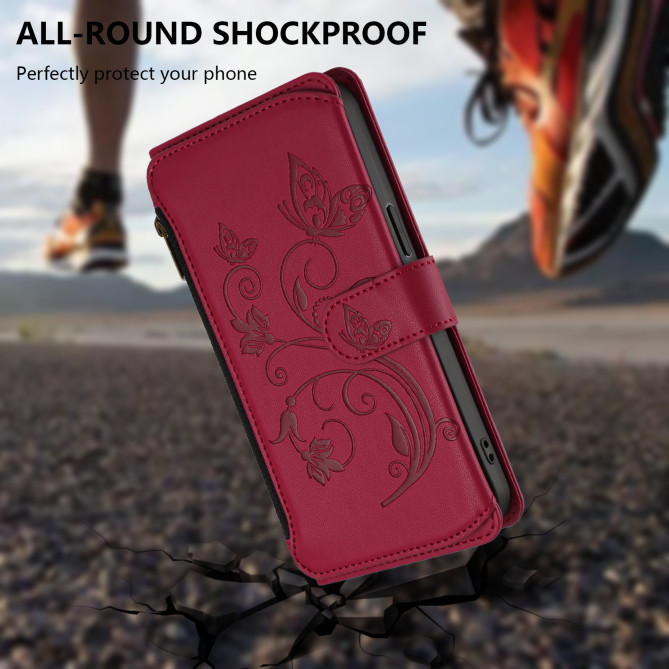 Housse Samsung Galaxy A37 Papillon Floral Portefeuille Fermeture Éclair