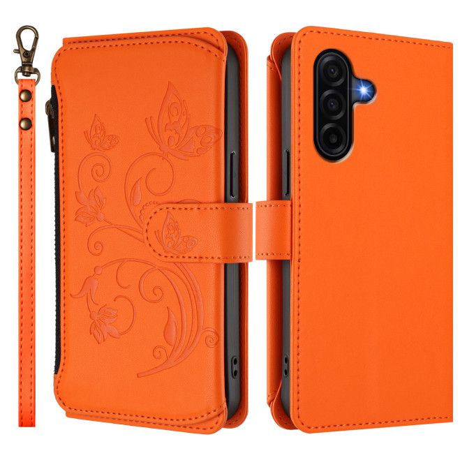 Housse Samsung Galaxy A37 Papillon Floral Portefeuille Fermeture Éclair