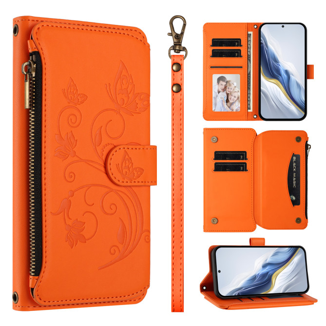 Housse Samsung Galaxy A37 Papillon Floral Portefeuille Fermeture Éclair