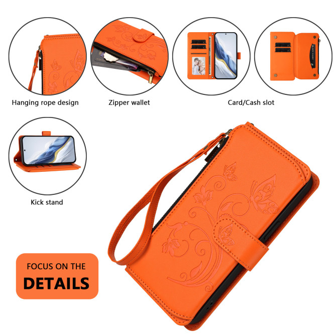 Housse Samsung Galaxy A37 Papillon Floral Portefeuille Fermeture Éclair