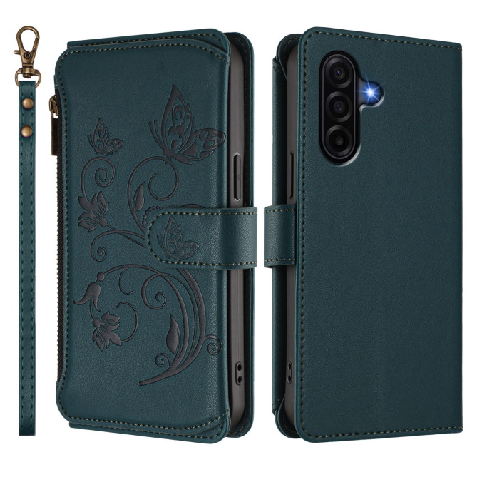 Housse Samsung Galaxy A37 Papillon Floral Portefeuille Fermeture Éclair