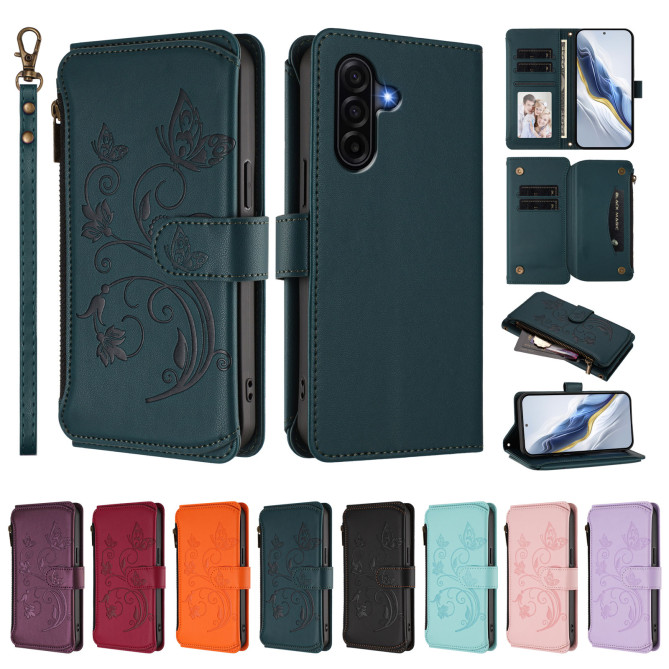 Housse Samsung Galaxy A37 Papillon Floral Portefeuille Fermeture Éclair