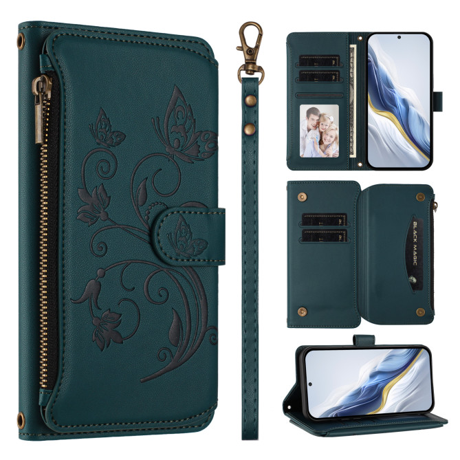 Housse Samsung Galaxy A37 Papillon Floral Portefeuille Fermeture Éclair