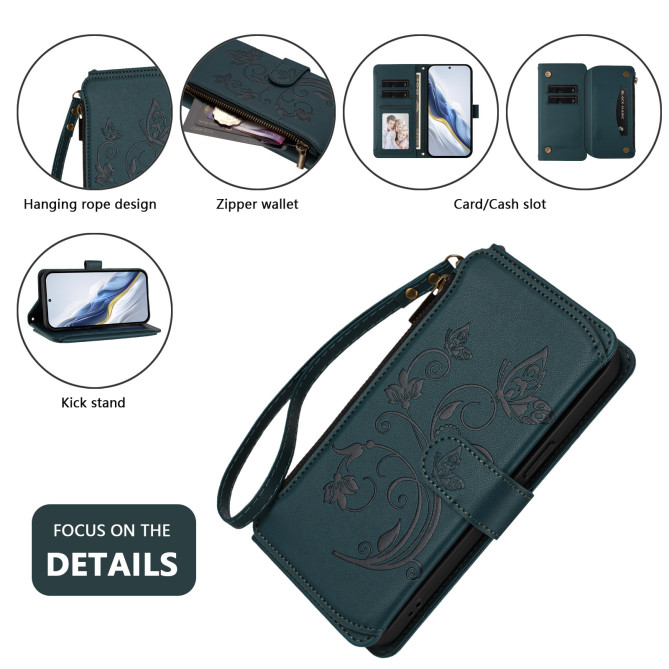 Housse Samsung Galaxy A37 Papillon Floral Portefeuille Fermeture Éclair