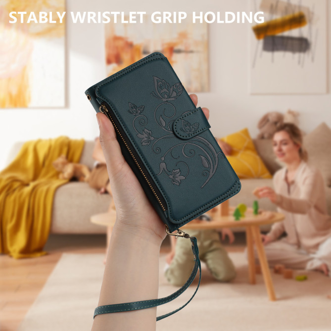 Housse Samsung Galaxy A37 Papillon Floral Portefeuille Fermeture Éclair