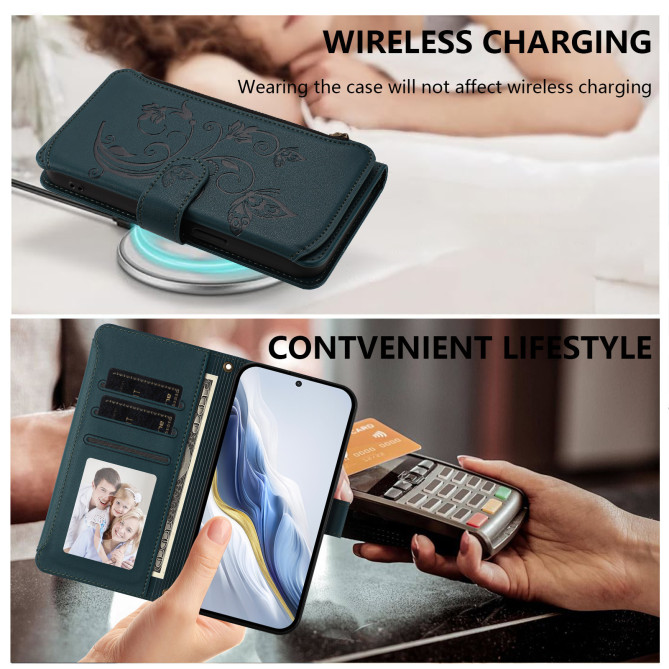 Housse Samsung Galaxy A37 Papillon Floral Portefeuille Fermeture Éclair