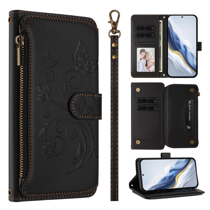 Housse Samsung Galaxy A37 Papillon Floral Portefeuille Fermeture Éclair