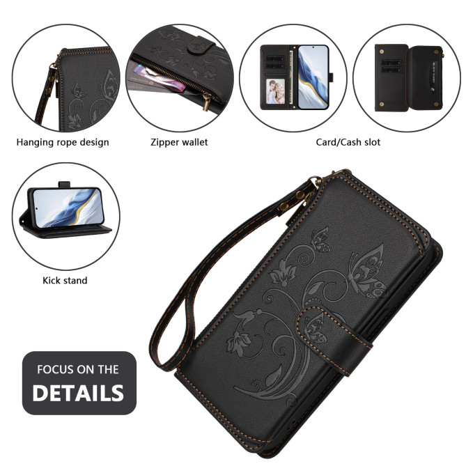 Housse Samsung Galaxy A37 Papillon Floral Portefeuille Fermeture Éclair