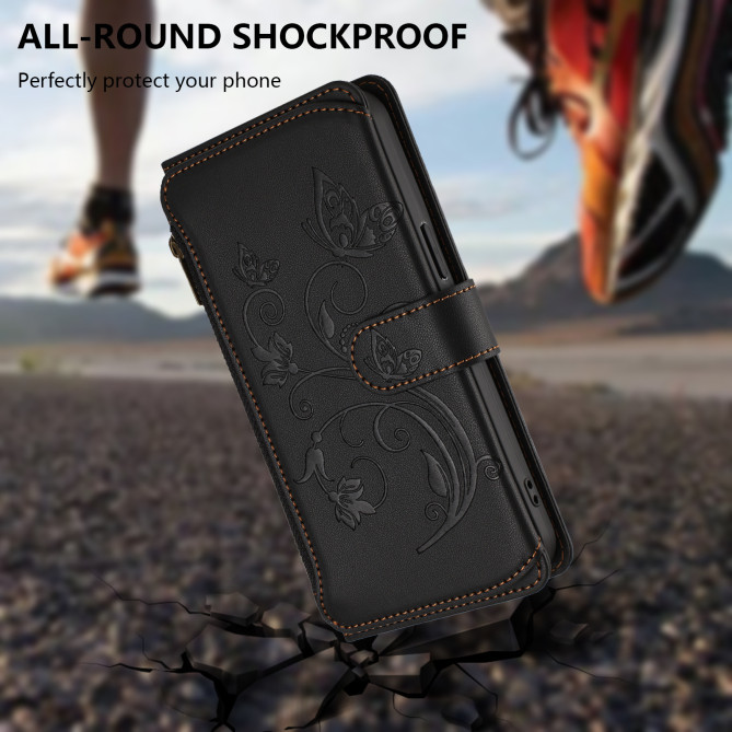 Housse Samsung Galaxy A37 Papillon Floral Portefeuille Fermeture Éclair